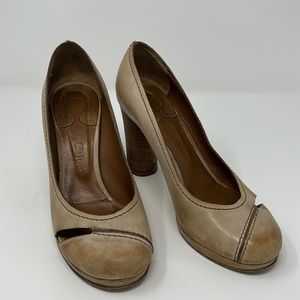 Chloe leather stacked wood heel shoes
